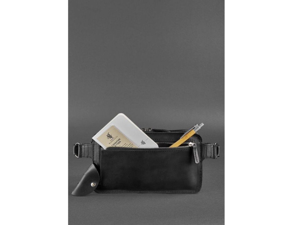 Чорна шкіряна сумка на пояс середня Blancnote BN-BAG-20-G-KR - Фотографія № 4