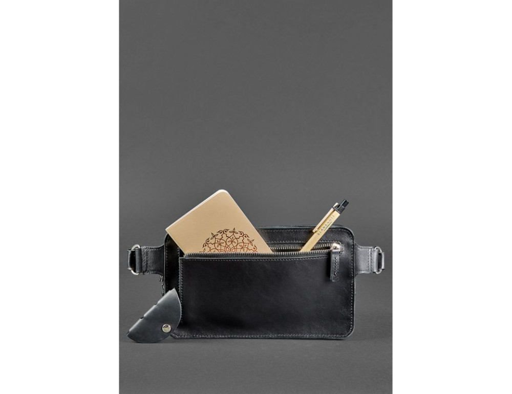 Чорна шкіряна сумка на пояс середня Blancnote BN-BAG-20-G - Фотографія № 6