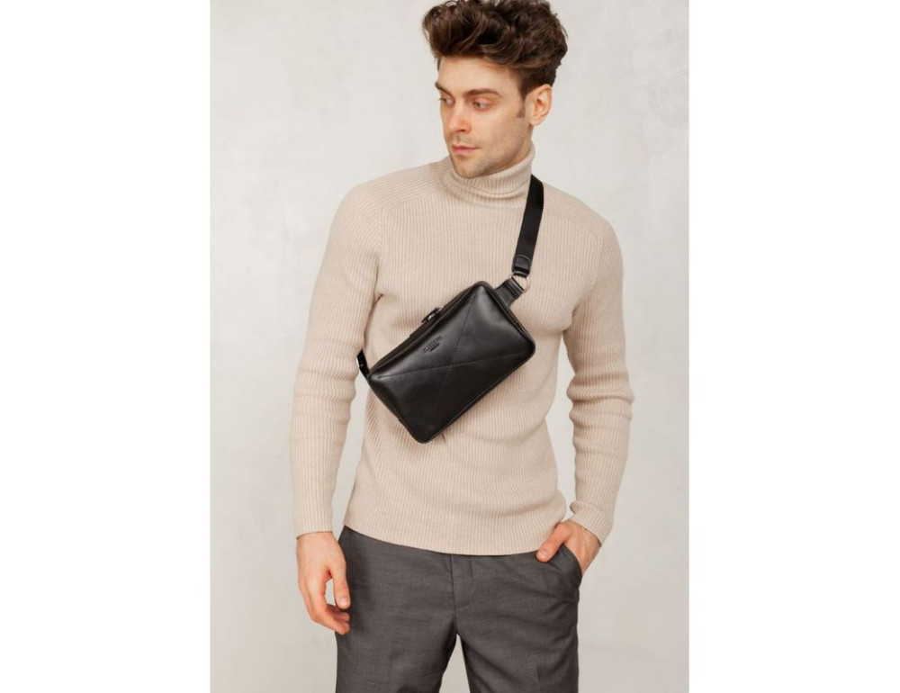 Чорна шкіряна сумка на пояс середня Blancnote BN-BAG-20-G - Фотографія № 8