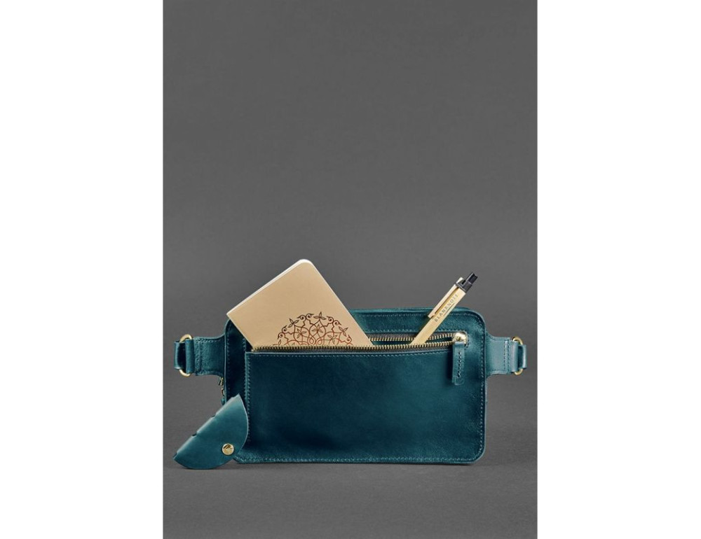 Зелена шкіряна сумка на пояс Blancnote BN-BAG-20-MALACHITE - Фотографія № 6