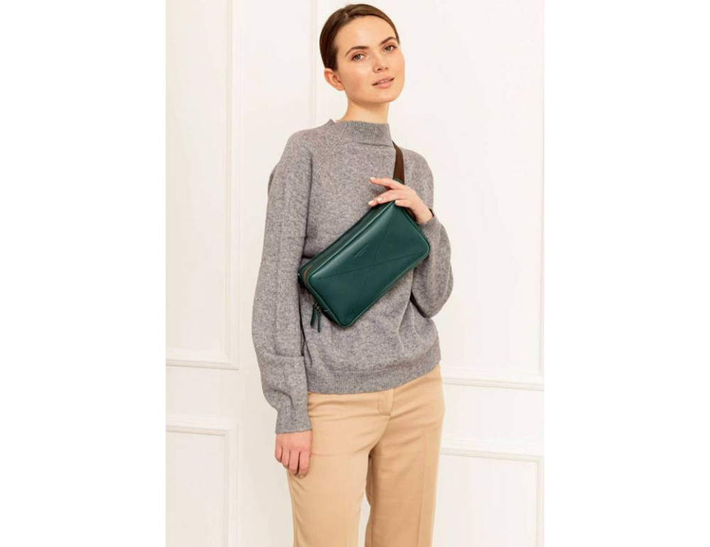 Зелена шкіряна сумка на пояс Blancnote BN-BAG-20-MALACHITE - Фотографія № 8