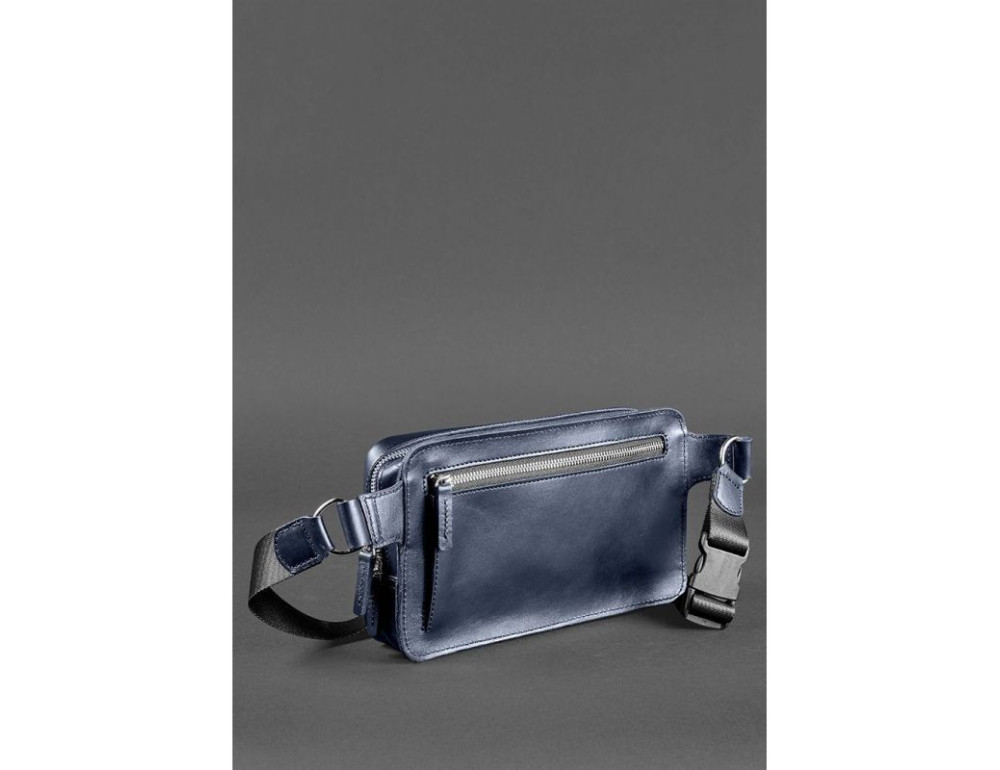 Темно-синя шкіряна сумка на пояс Blanknote BN-BAG-20-navy-blue - Фотографія № 5
