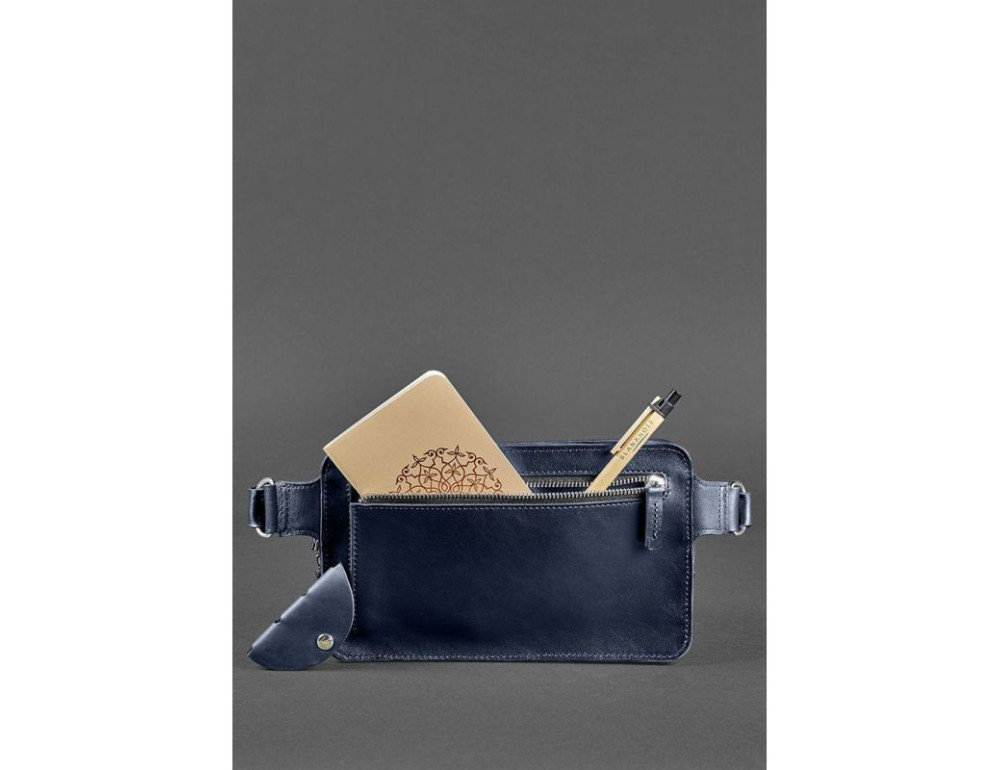 Темно-синя шкіряна сумка на пояс Blanknote BN-BAG-20-navy-blue - Фотографія № 6