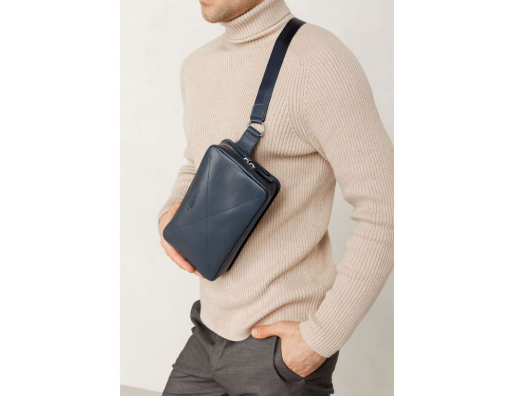 Темно-синя шкіряна сумка на пояс Blanknote BN-BAG-20-navy-blue - Фотографія № 9