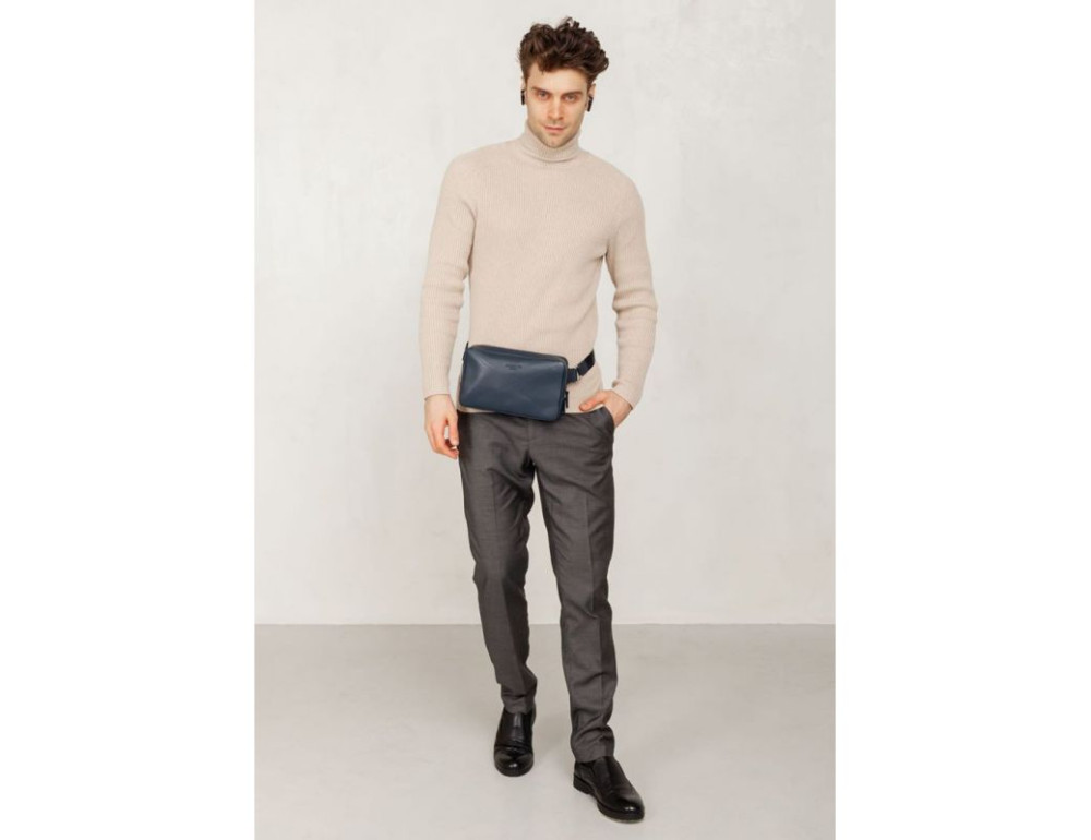 Темно-синя шкіряна сумка на пояс Blanknote BN-BAG-20-navy-blue - Фотографія № 10