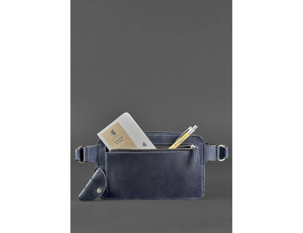 Синя шкіряна сумка на пояс Blancnote BN-BAG-20-NN - Фотографія № 6