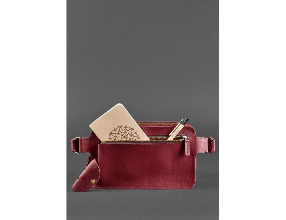 Бордова шкіряна сумка на пояс Blancnote BN-BAG-20-vin - Фотографія № 5