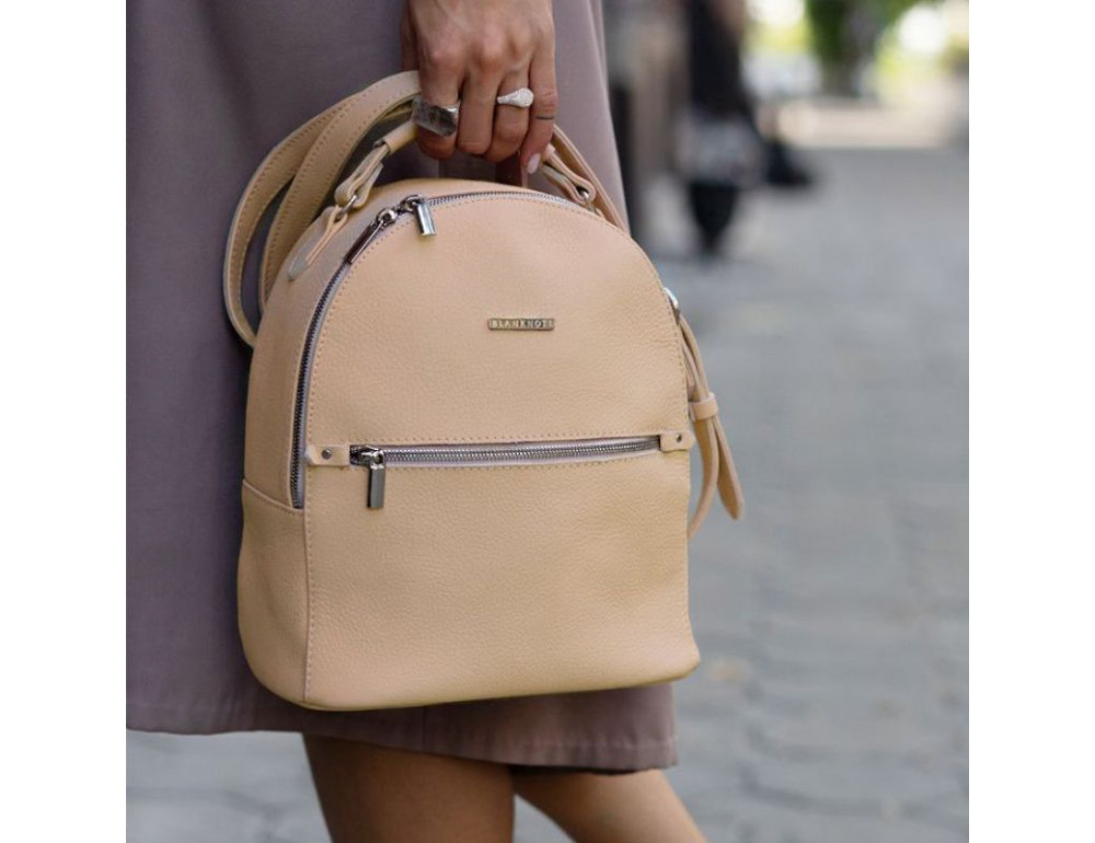Жіноча шкіряна міні-сумка-рюкзак Kylie BN-BAG-22-crem-brule бежевий - Фотографія № 8