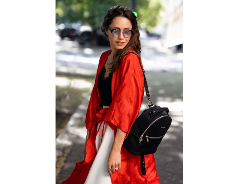 Жіночий шкіряна міні-сумка-рюкзак Kylie BN-BAG-22-onyx чорний - Фотографія № 8