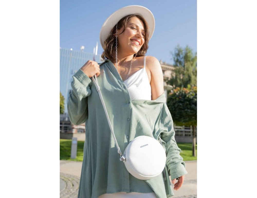 Кругла жіноча шкіряна сумочка Tablet біла blanknote BN-BAG-23-white - Фотографія № 7