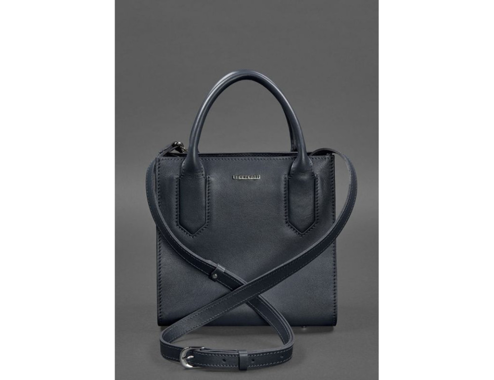 Шкіряна жіноча сумка-кроссбоді темно-синя BN-BAG-28-navy-blue - Фотографія № 4