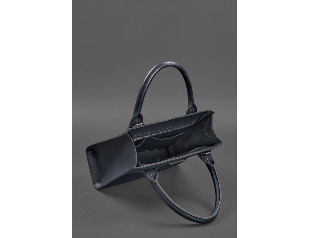 Шкіряна жіноча сумка-кроссбоді темно-синя BN-BAG-28-navy-blue - Фотографія № 6