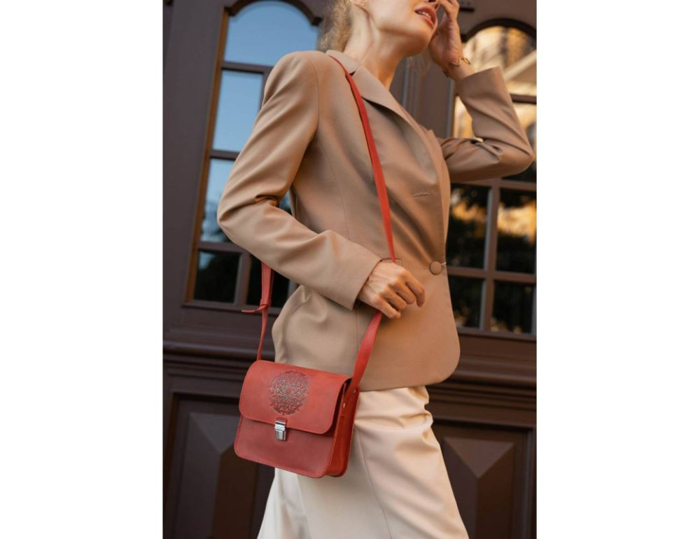Шкіряна жіноча бохо сумка Лілу Коралова Blancnote BN-BAG-3-coral-man - Фотографія № 8