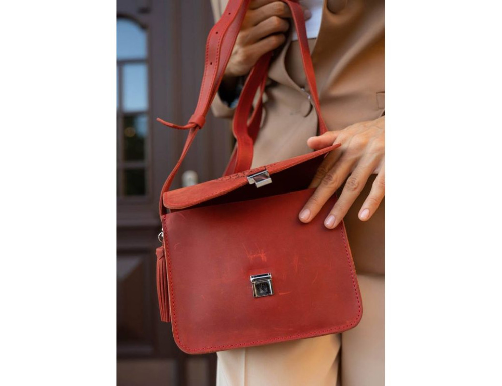 Шкіряна жіноча бохо сумка Лілу Коралова Blancnote BN-BAG-3-coral-man - Фотографія № 9