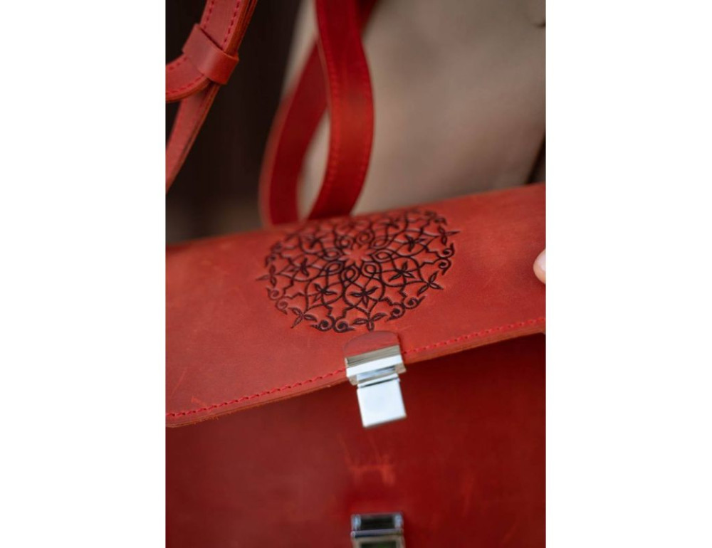 Шкіряна жіноча бохо сумка Лілу Коралова Blancnote BN-BAG-3-coral-man - Фотографія № 10