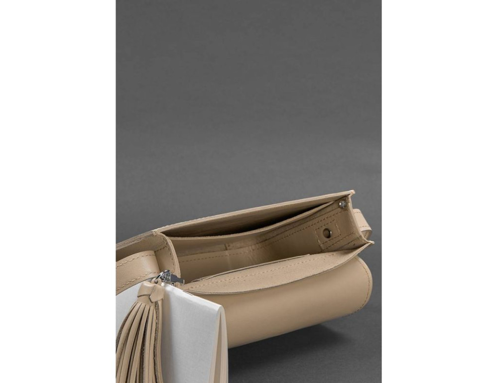Шкіряна жіноча бохо-сумка Лілу світло-бежева краст Blancnote BN-BAG-3-light-beige - Фотографія № 3