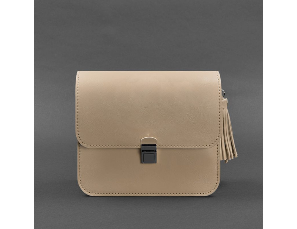 Шкіряна жіноча бохо-сумка Лілу світло-бежева краст Blancnote BN-BAG-3-light-beige - Фотографія № 5