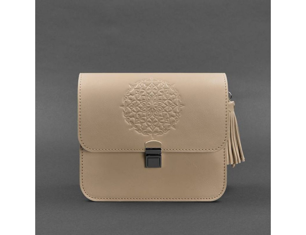 Шкіряна жіноча бохо-сумка Лілу світло-бежева краст Blancnote BN-BAG-3-light-beige - Фотографія № 6