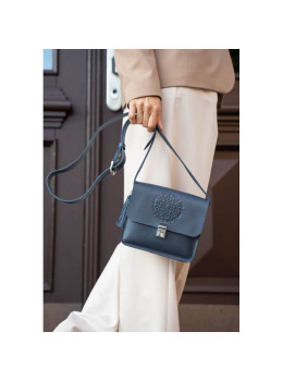 Тёмно-синяя кожаная сумка через плечо Blancnote BN-BAG-3-NAVY-BLUE