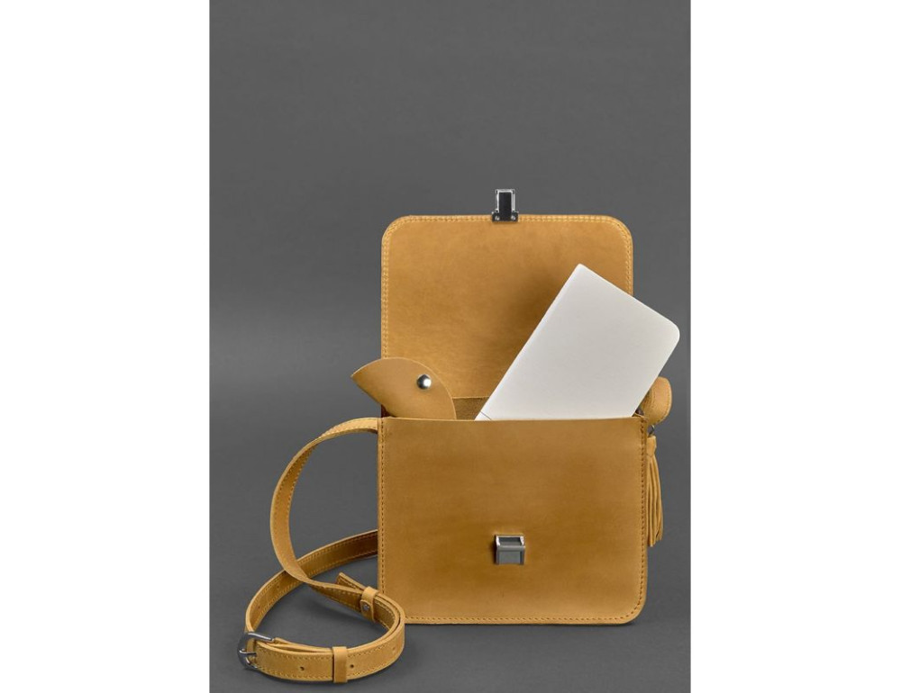 Жовта жіноча сумочка з кінської шкіри Crazy Hourse Blancnote BN-BAG-3-YLW-KR-MAN - Фотографія № 3