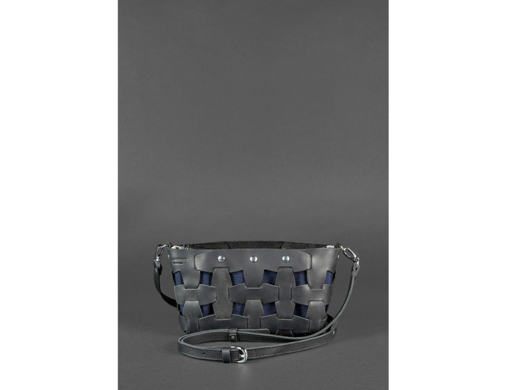 Шкіряна плетена сумка Пазл S чорна Crazy Horse Blancnote BN-BAG-31-g-kr - Фотографія № 2