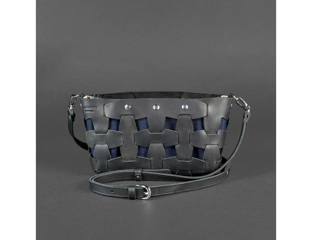 Шкіряна плетена сумка Пазл S чорна Crazy Horse Blancnote BN-BAG-31-g-kr - Фотографія № 7