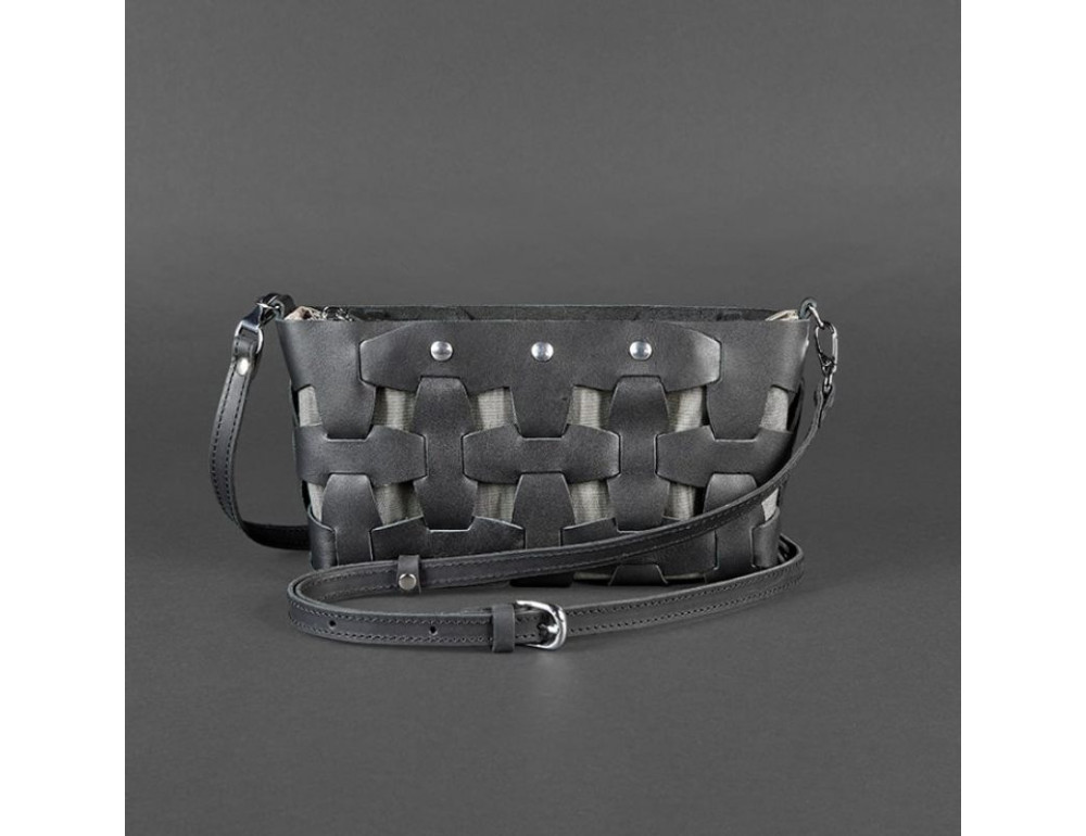 Шкіряна плетена сумка Пазл S чорна Krast Blancnote BN-BAG-31-g - Фотографія № 9