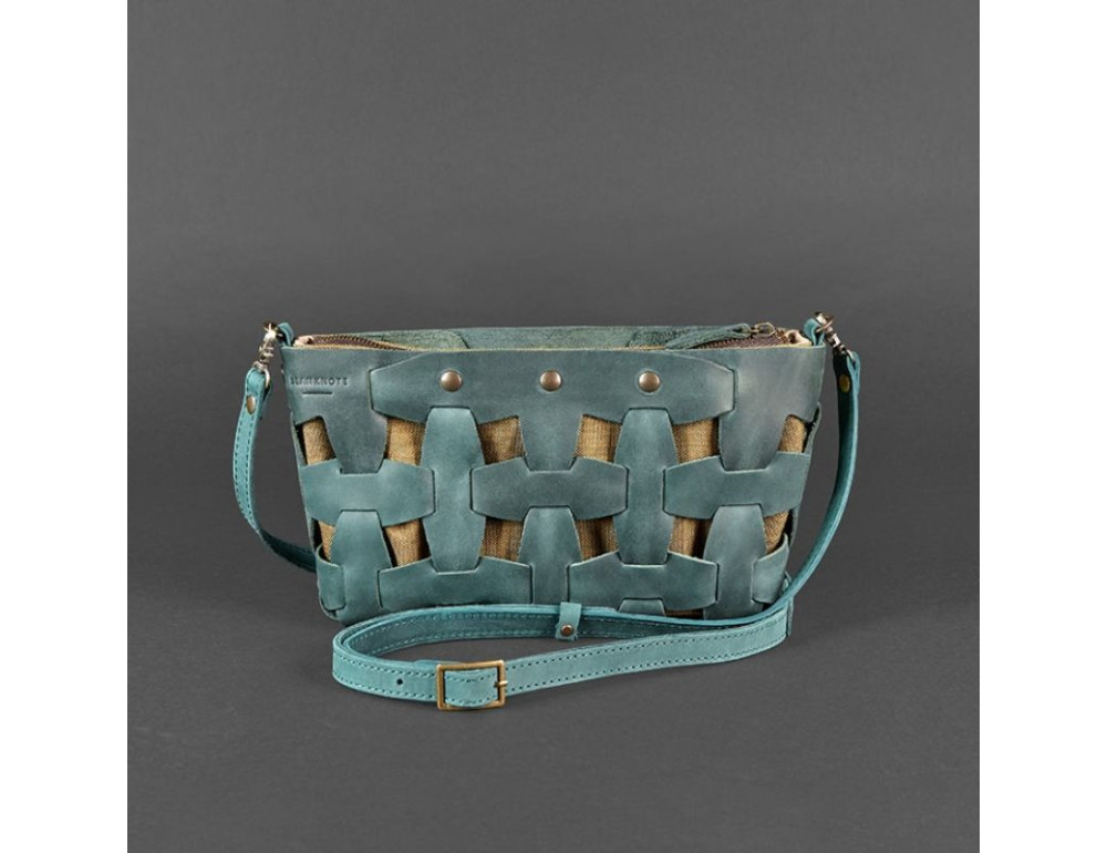 Шкіряна плетена сумка Пазл S зелена Crazy Horse Blancnote BN-BAG-31-iz - Фотографія № 9