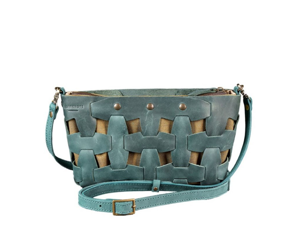 Шкіряна плетена сумка Пазл S зелена Crazy Horse Blancnote BN-BAG-31-iz - Фотографія № 10