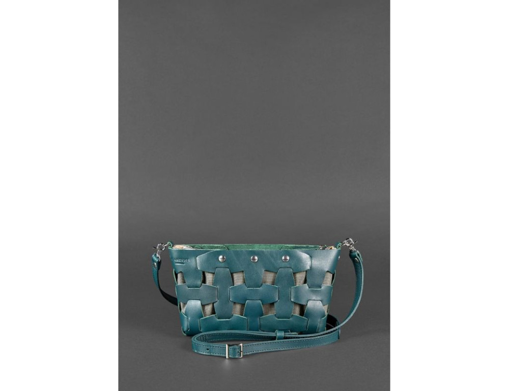 Шкіряна плетена сумка Пазл S зелена Krast Blancnote BN-BAG-31-malachite - Фотографія № 2