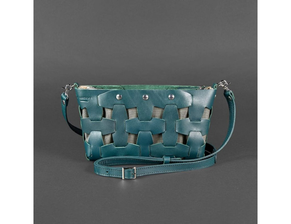 Шкіряна плетена сумка Пазл S зелена Krast Blancnote BN-BAG-31-malachite - Фотографія № 7