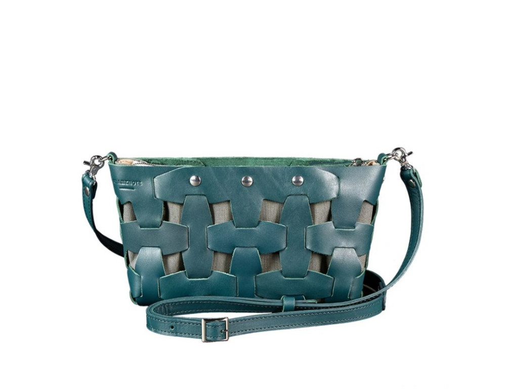 Шкіряна плетена сумка Пазл S зелена Krast Blancnote BN-BAG-31-malachite - Фотографія № 8