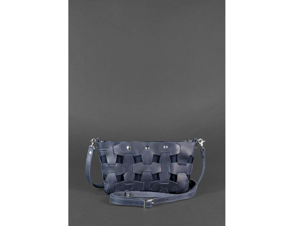 Шкіряна плетена сумка Пазл S синя Crazy Horse Blancnote BN-BAG-31-nn - Фотографія № 2