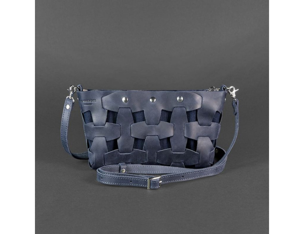 Шкіряна плетена сумка Пазл S синя Crazy Horse Blancnote BN-BAG-31-nn - Фотографія № 7