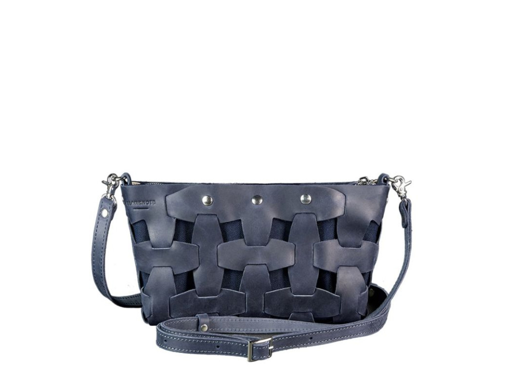 Шкіряна плетена сумка Пазл S синя Crazy Horse Blancnote BN-BAG-31-nn - Фотографія № 8