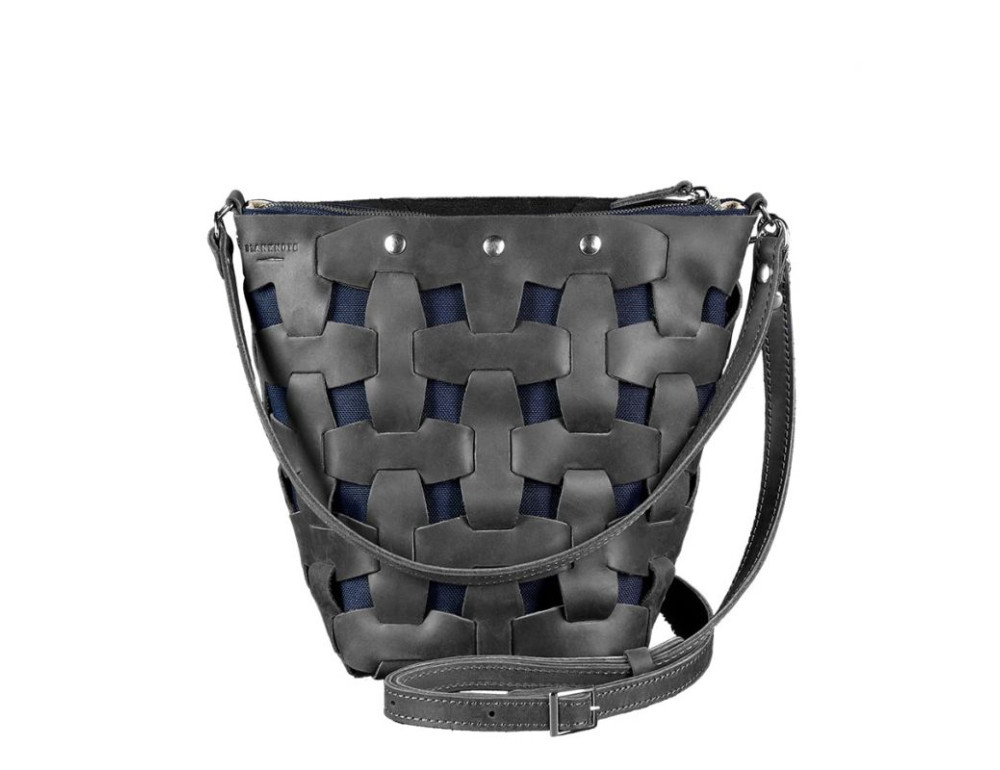 Шкіряна плетена сумка Пазл M чорна Crazy Horse Blancnote BN-BAG-32-g-kr - Фотографія № 8