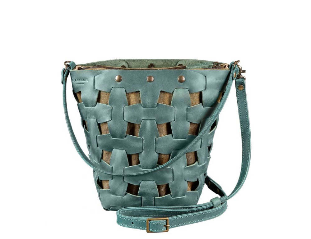 Шкіряна плетена сумка Пазл M зелена Crazy Horse Blancnote BN-BAG-32-iz - Фотографія № 9