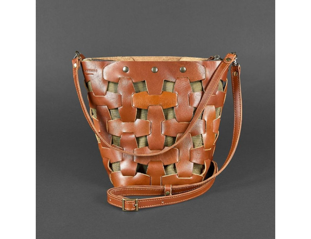 Шкіряна плетена сумка Пазл M світло-коричнева Krast Blancnote BN-BAG-32-k - Фотографія № 8