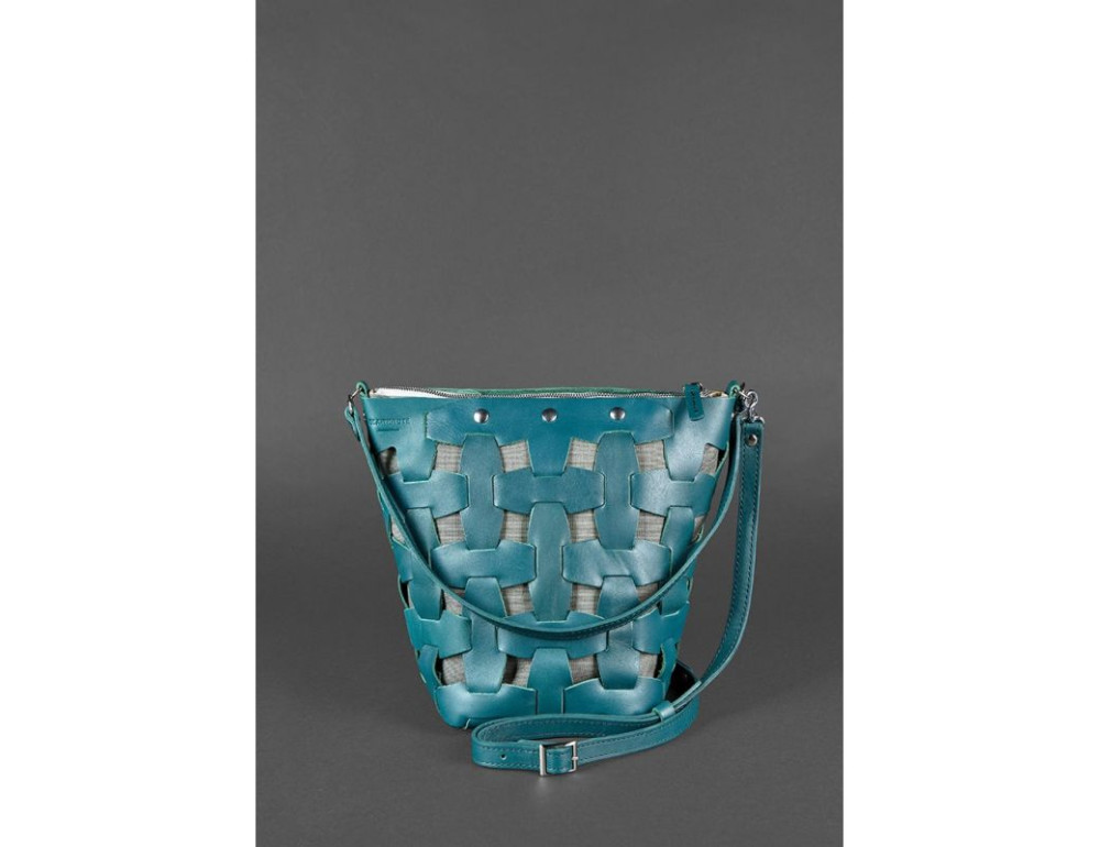 Шкіряна плетена сумка Пазл M зелена Krast Blancnote BN-BAG-32-malachite - Фотографія № 2