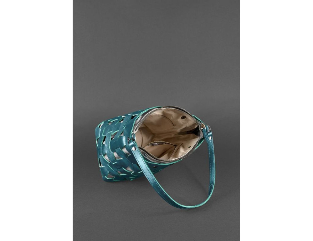 Шкіряна плетена сумка Пазл M зелена Krast Blancnote BN-BAG-32-malachite - Фотографія № 5