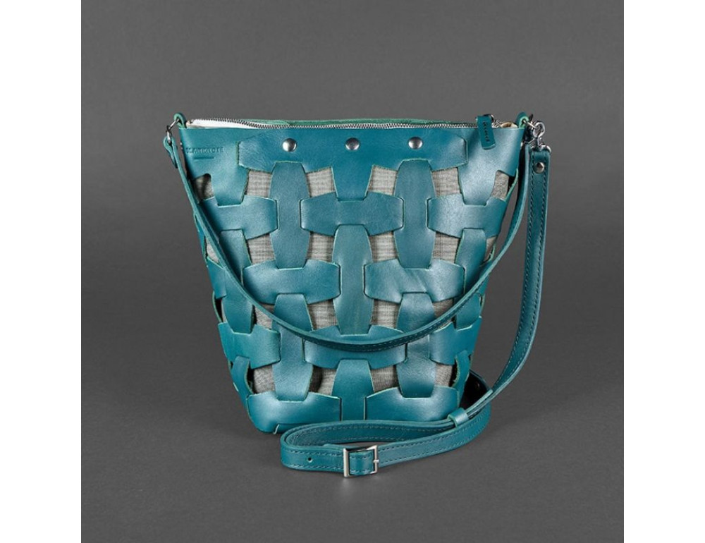 Шкіряна плетена сумка Пазл M зелена Krast Blancnote BN-BAG-32-malachite - Фотографія № 7