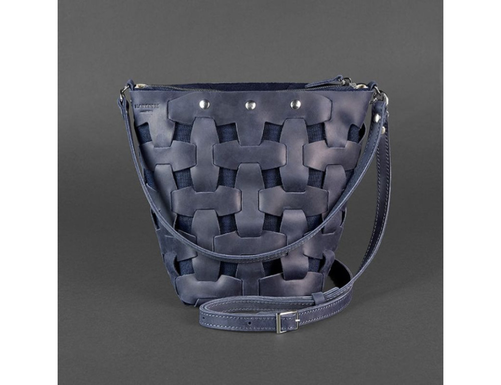 Шкіряна плетена сумка Пазл M синя Crazy Horse Blancnote BN-BAG-32-nn - Фотографія № 7