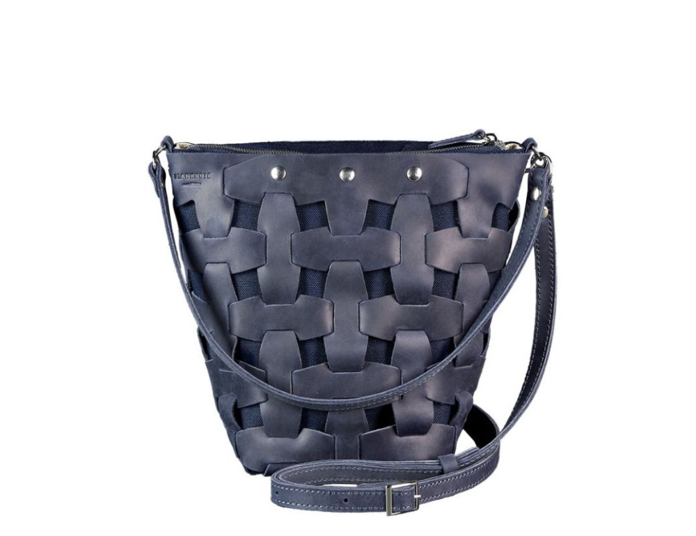 Шкіряна плетена сумка Пазл M синя Crazy Horse Blancnote BN-BAG-32-nn - Фотографія № 8