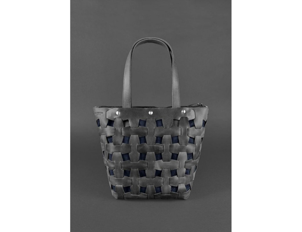 Шкіряна плетена сумка Пазл L чорна Crazy Horse Blancnote BN-BAG-33-g-kr - Фотографія № 2