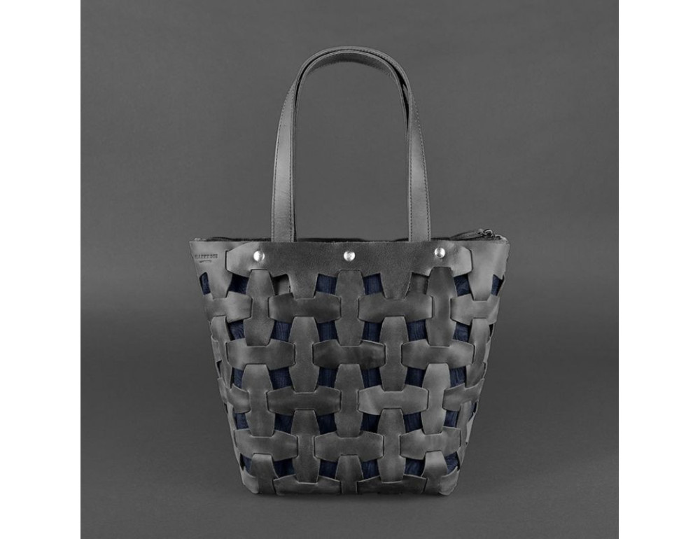 Шкіряна плетена сумка Пазл L чорна Crazy Horse Blancnote BN-BAG-33-g-kr - Фотографія № 7