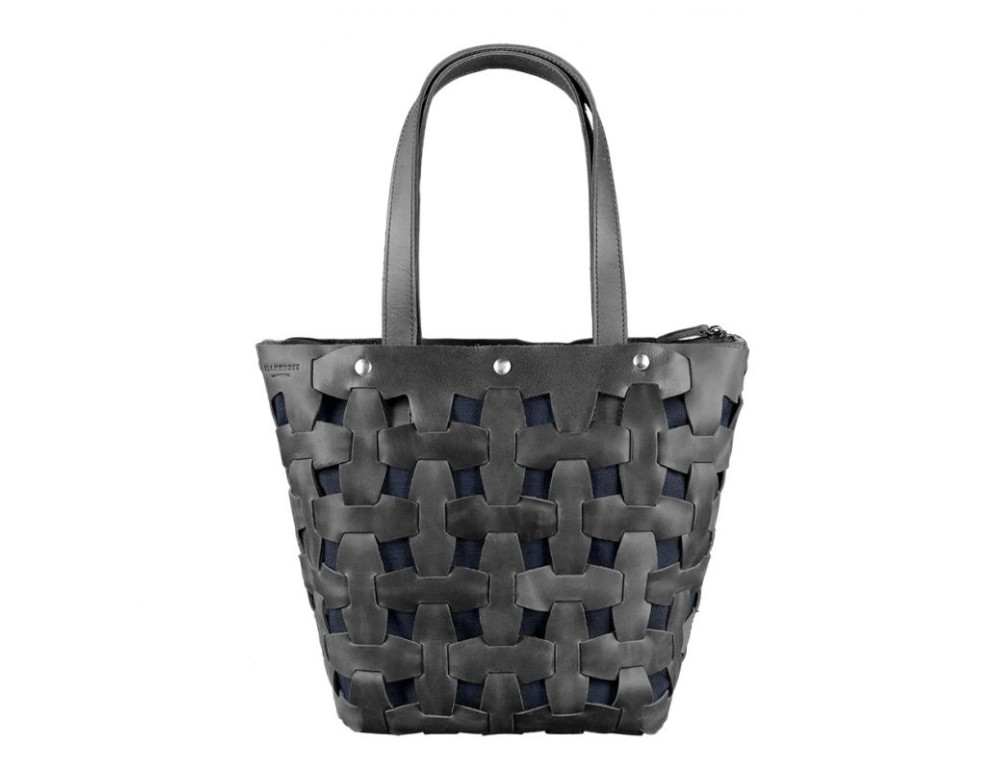 Шкіряна плетена сумка Пазл L чорна Crazy Horse Blancnote BN-BAG-33-g-kr - Фотографія № 8