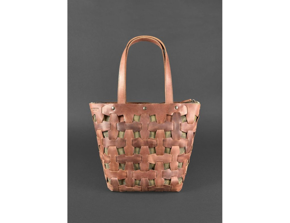 Шкіряна плетена сумка Пазл L світло-коричнева Crazy Horse Blancnote BN-BAG-33-k-kr - Фотографія № 2