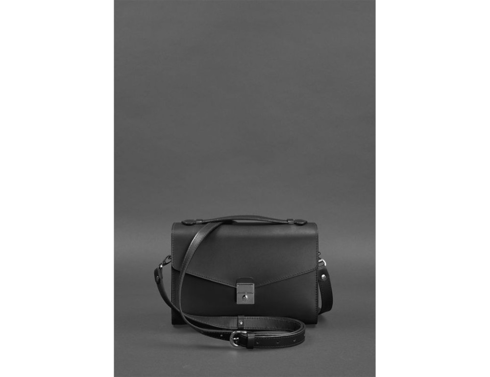 Чорна шкіряна сумка через плече Blanknote BN-BAG-35-G - Фотографія № 4