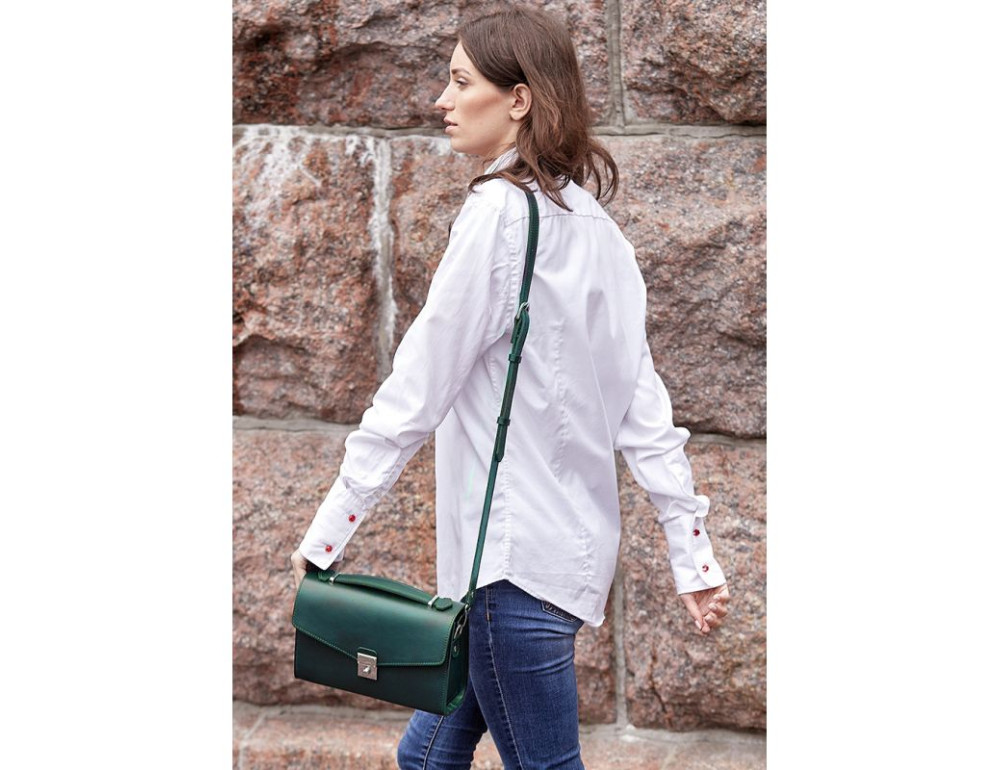 Зелена шкіряна сумка через плече Blanknote BN-BAG-35-MALACHITE - Фотографія № 6