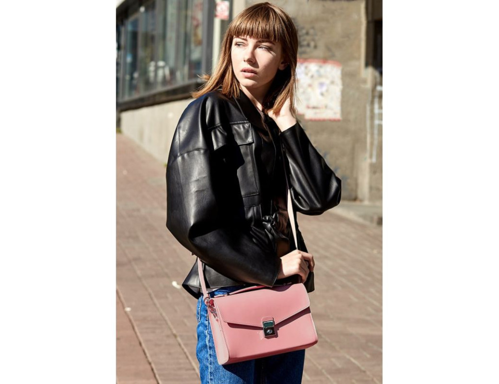 Рожева шкіряна сумка через плече Blanknote BN-BAG-35-PINK - Фотографія № 6